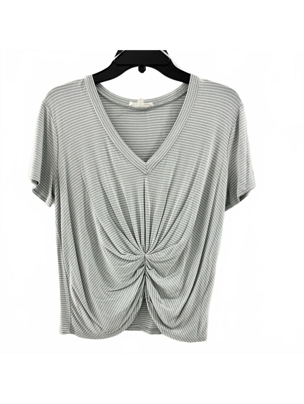 June Hudson Striped Cropped Knit Top Blue/Gray Short Sleeve Tee Size Small